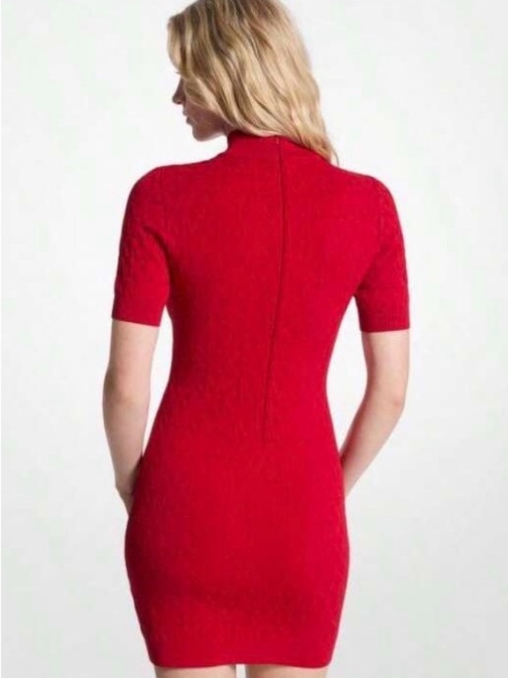 Michael Kors Red Short-Sleeve Turtleneck Mini Dress - Picture 2 of 8